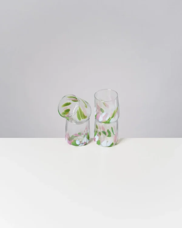 Motel a Miio Alegria Set Of 4 Glasses Small big drops pink green Best Sale