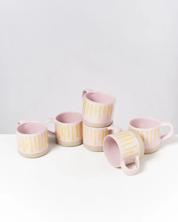 Motel a Miio Nódoa - Set Of 6 Mugs Pink Yellow Striped rosa gelb gestreift New