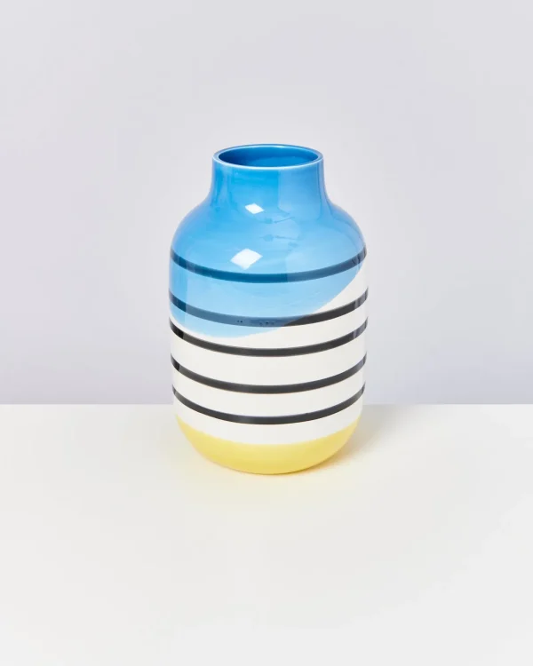 Motel a Miio Nuno Vase L - Black & White Striped With Blue black and white striped with blue Shop