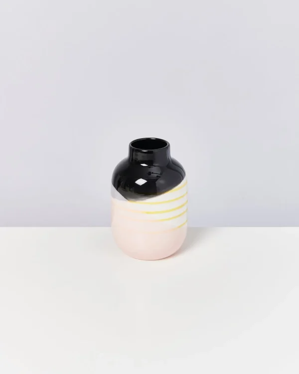 Motel a Miio Nuno Vase M - Black Rose Yellow Striped schwarz rosa gelb gestreift Best