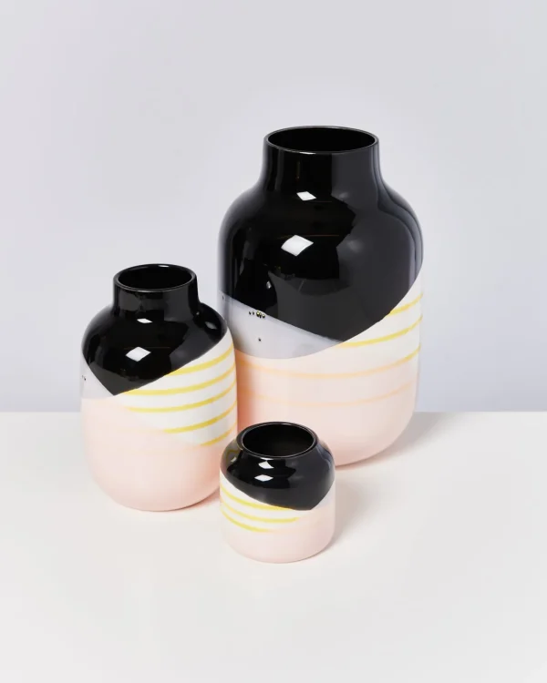 Motel a Miio Nuno Vase M - Black Rose Yellow Striped schwarz rosa gelb gestreift Best